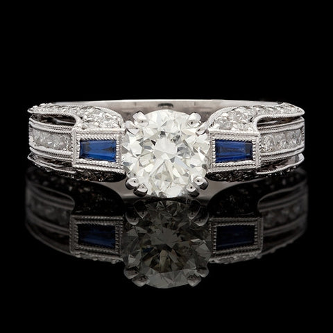 European Cut Diamond & Sapphire Ring