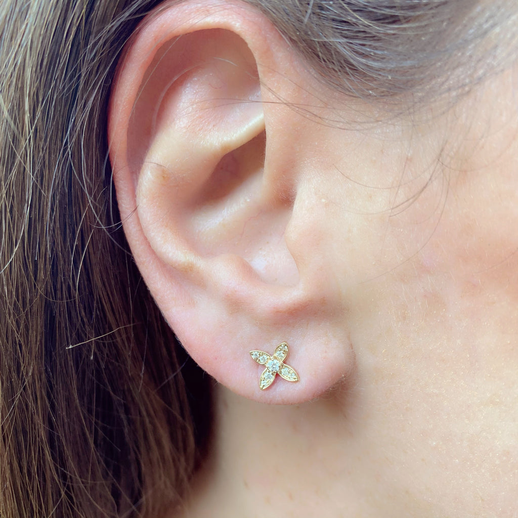 "Four Petal Flower" Diamond Rose Gold Earrings