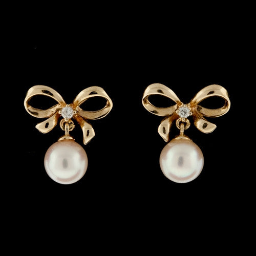 Gold Bow with Pearl Drop Earrings