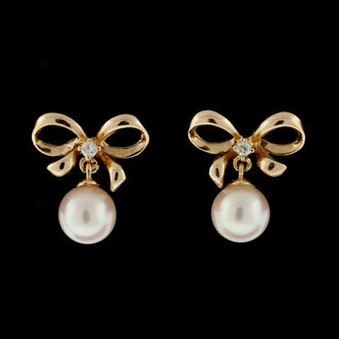 Gold Bow with Pearl Drop Earrings