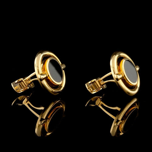 Gold Trimmed Round Onyx Cuff Links1