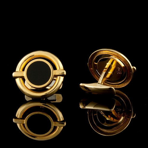 Gold Trimmed Round Onyx Cuff Links2