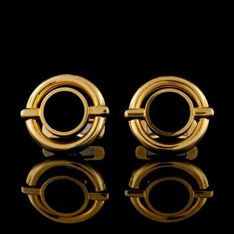 Gold Trimmed Round Onyx Cuff Links