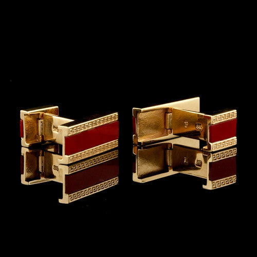 Greek Design Red Rectangular Cuff Links2