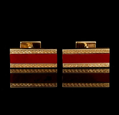 Greek Design Red Rectangular Cuff Links