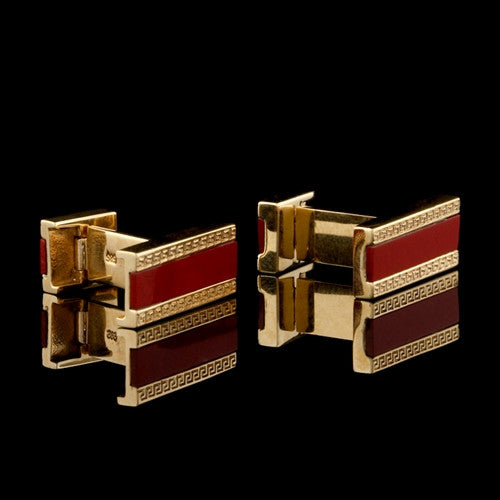 Greek Design Red Rectangular Cuff Links