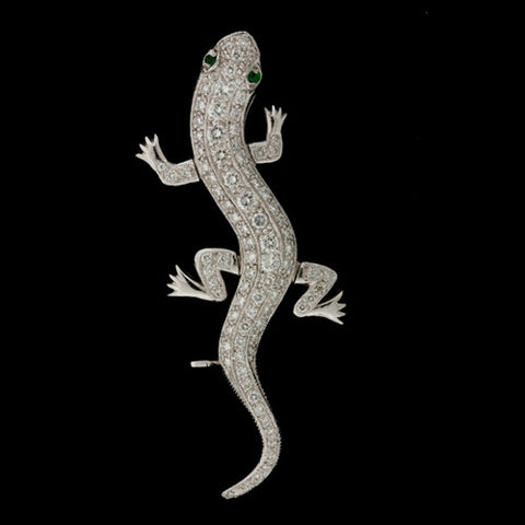 Large Diamond Gecko Platinum Pin