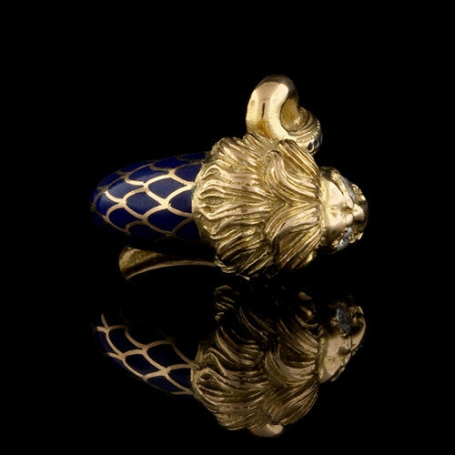 Lion Ring in Yellow Gold and Enamel1