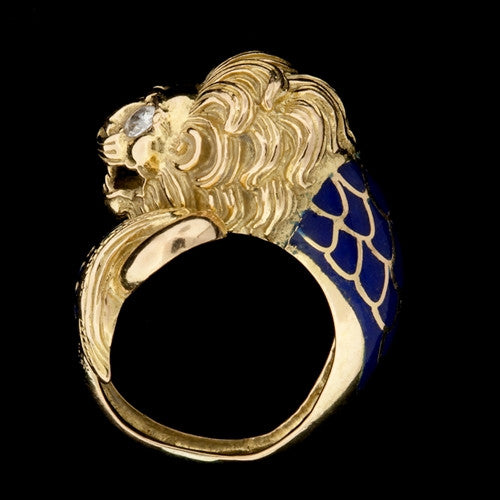 Lion Ring in Yellow Gold and Enamel3