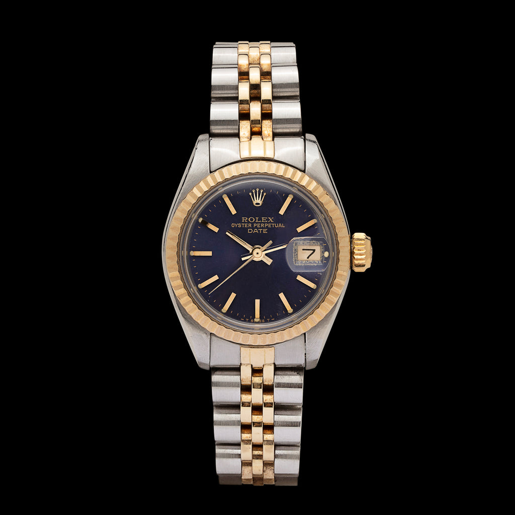 Rolex Women's Datejust Two Tone Fluted Blue Index Dial