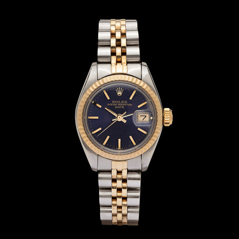 Rolex Women's Datejust Two Tone Fluted Blue Index Dial