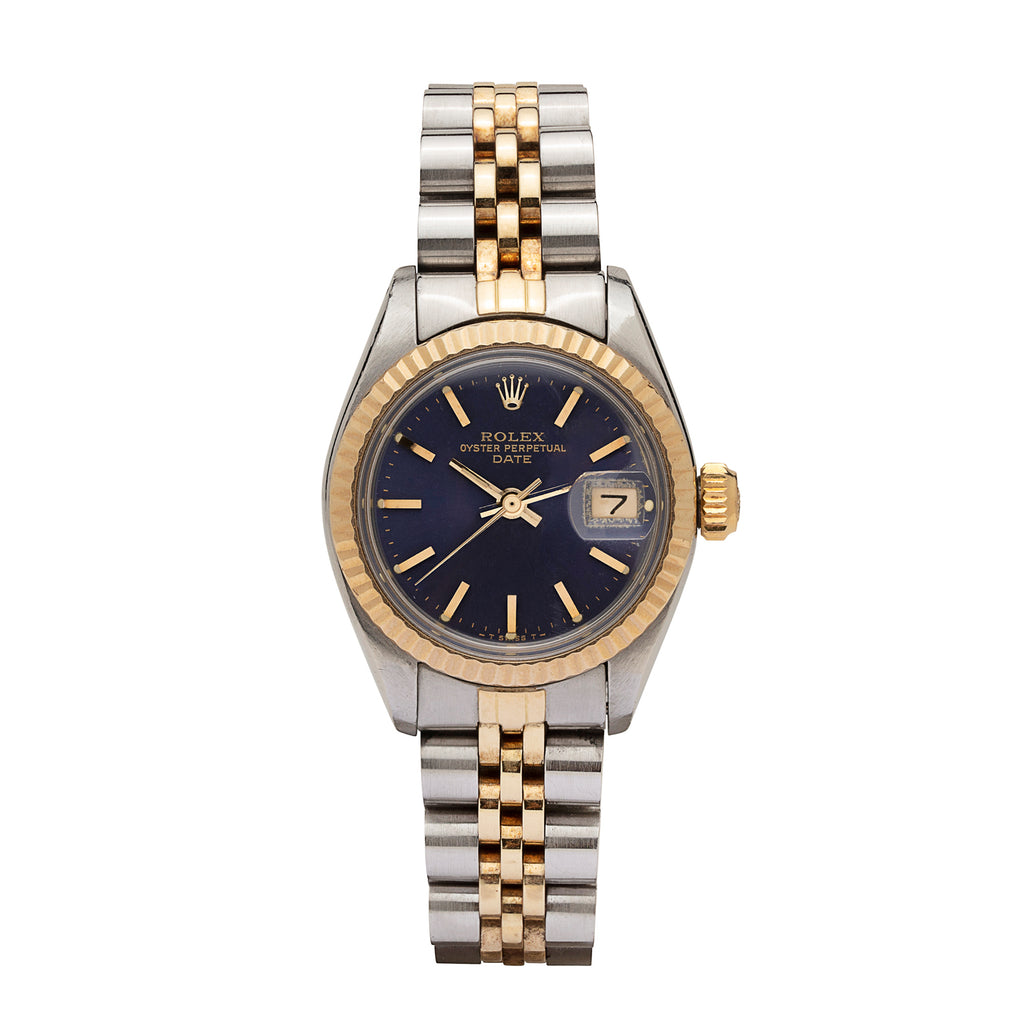 Rolex Women's Datejust Two Tone Fluted Blue Index Dial