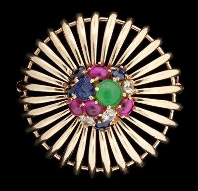 Multi-Gem Vintage 14KT Brooch