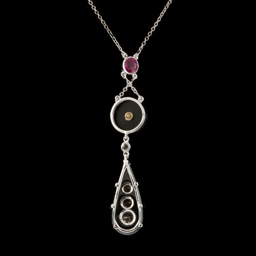 Onyx, Diamond, Ruby Lavaliere Necklace2