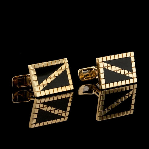 Onyx & Gold Grid Rectangular Cuff Links1