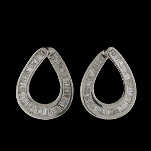 Open Teardrop Diamond Baguette Earrings