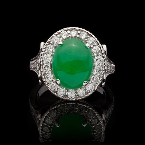 Oval Jade & Diamond Ring