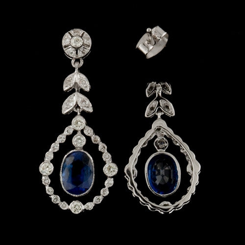 Oval Sapphire & Diamond Dangle Earrings2