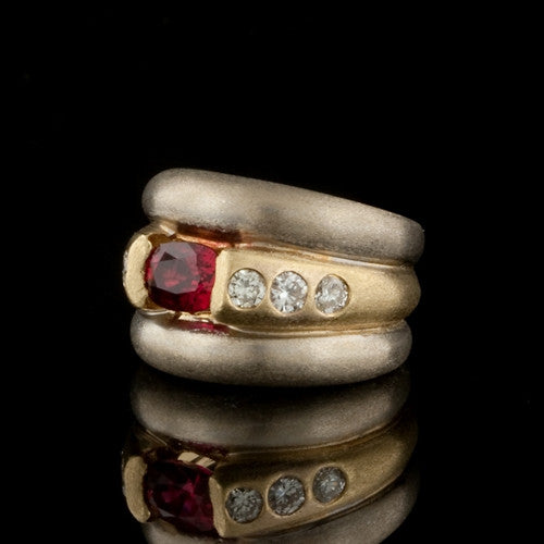Red Spinel, Diamond & Matte Gold Ring