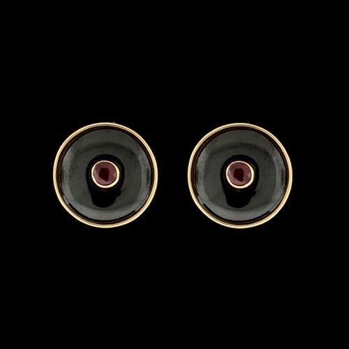Round Black & Red Stud Earrings