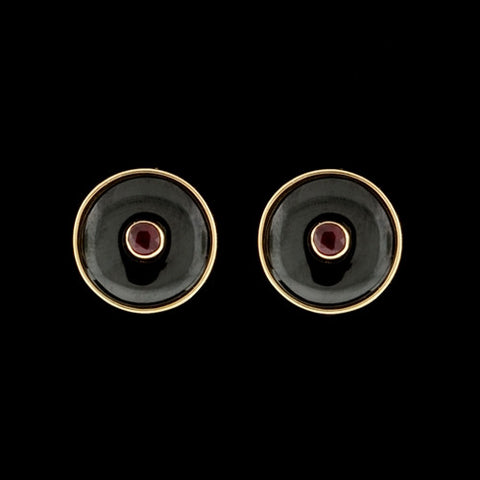 Round Black & Red Stud Earrings