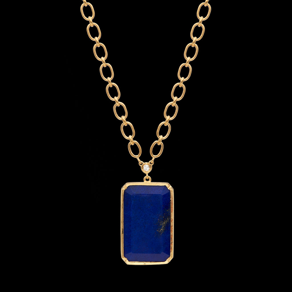 Lapis Lazuli & Diamond 18k Gold Pendant-Necklace