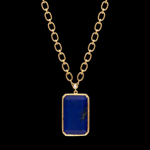 Lapis Lazuli & Diamond 18k Gold Pendant-Necklace