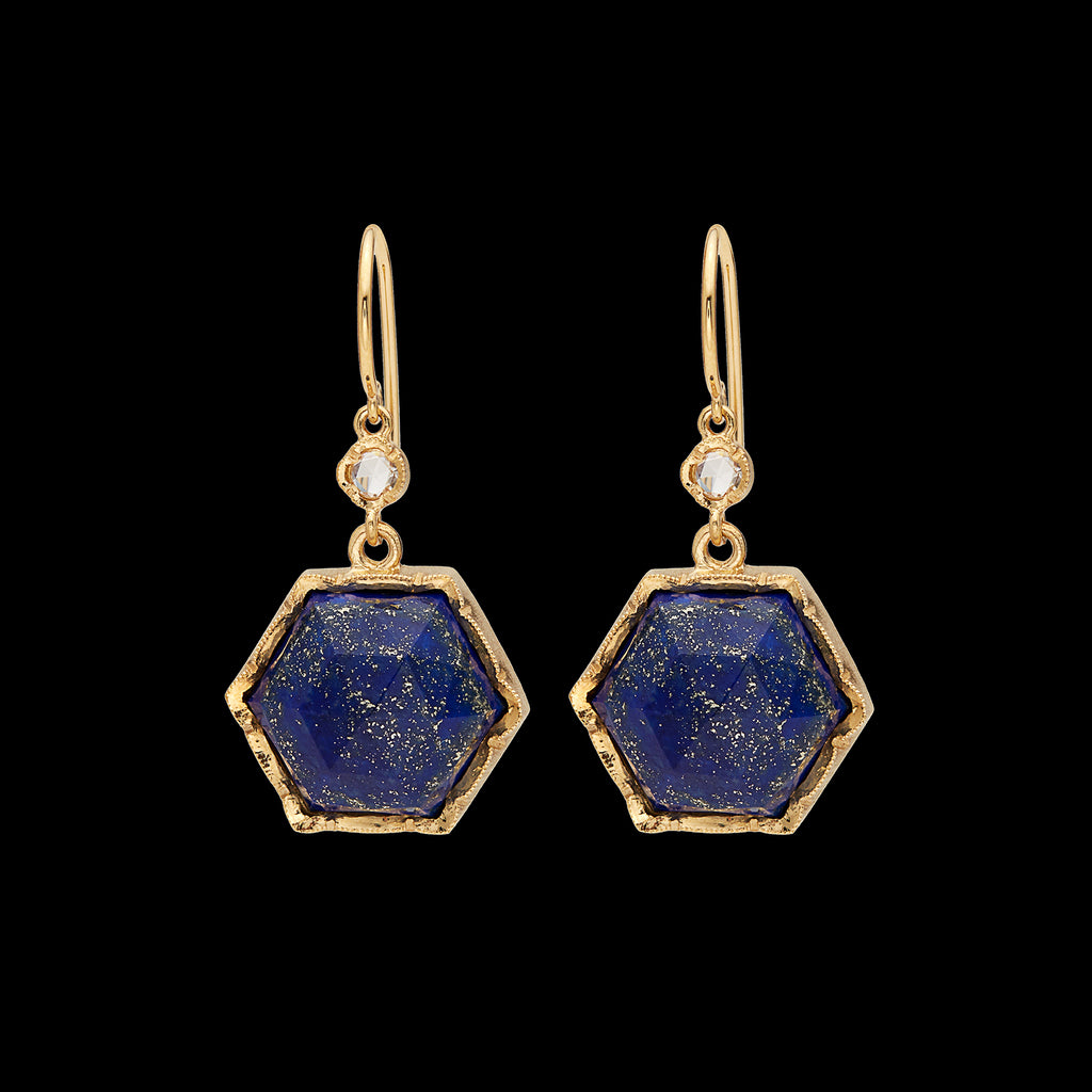 Lapis Lazuli & Diamond 18k Golds Drop Earrings