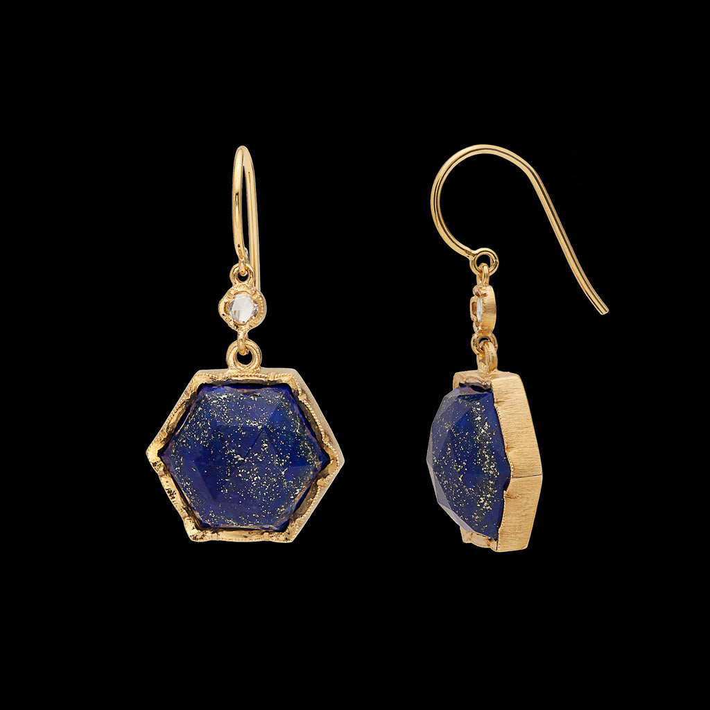 Lapis Lazuli & Diamond 18k Golds Drop Earrings