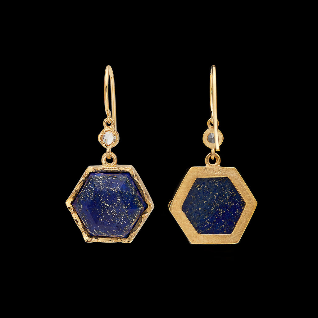 Lapis Lazuli & Diamond 18k Golds Drop Earrings