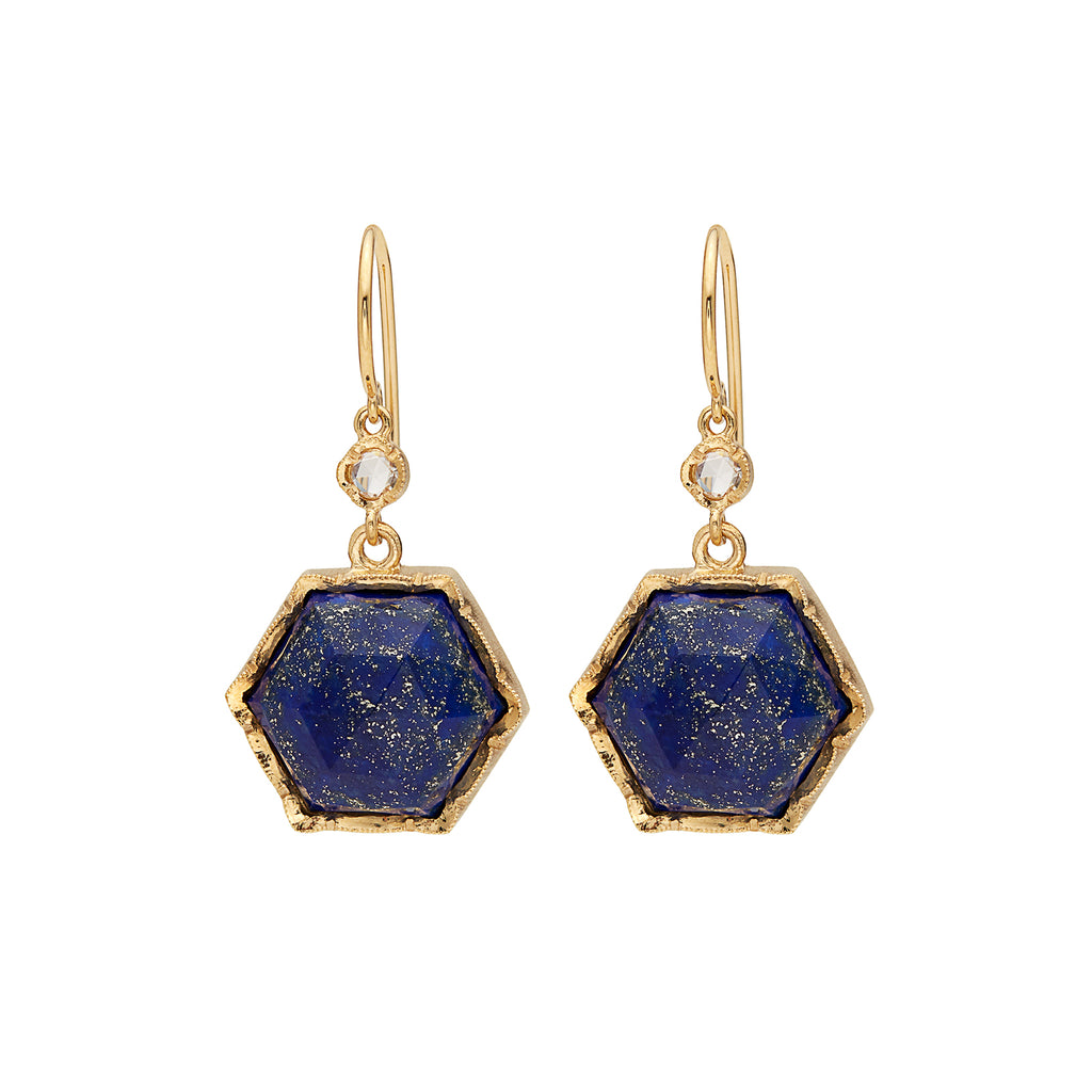 Lapis Lazuli & Diamond 18k Golds Drop Earrings