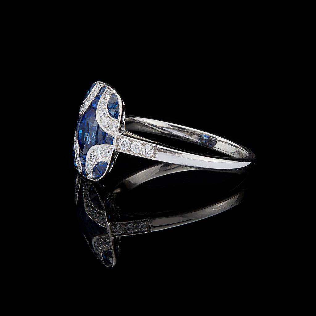 Art Deco Style Sapphire and Diamond Platinum Ring