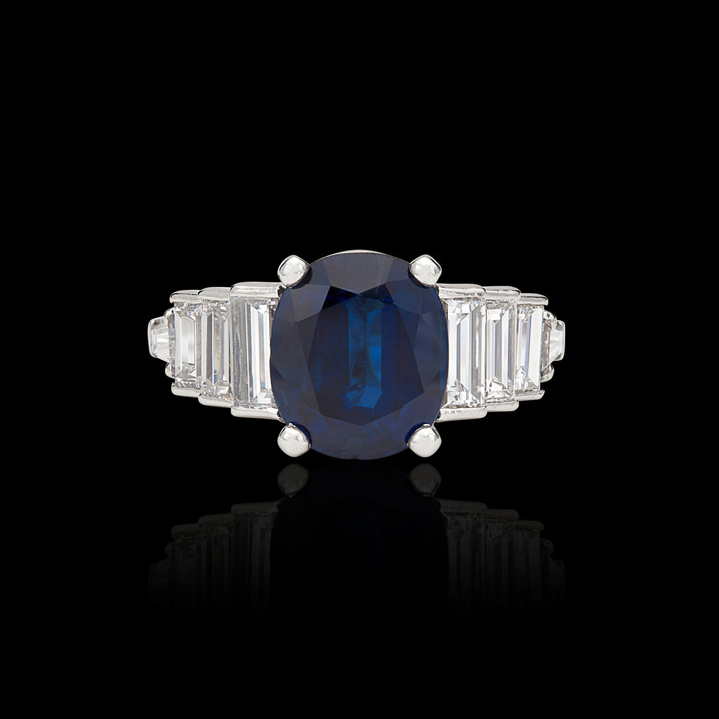 Elegant 4.21-ct. Unheated Sapphire & Diamond Platinum Ring