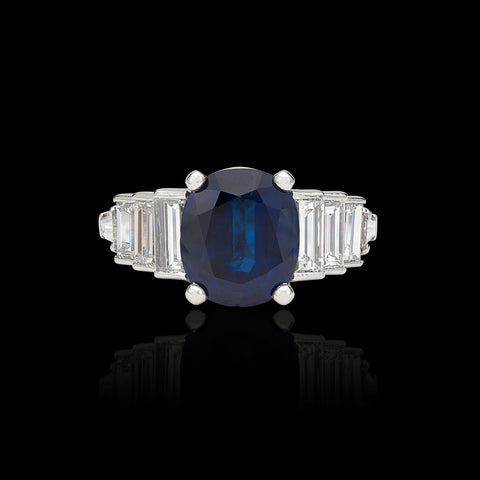 Elegant 4.21-ct. Unheated Sapphire & Diamond Platinum Ring