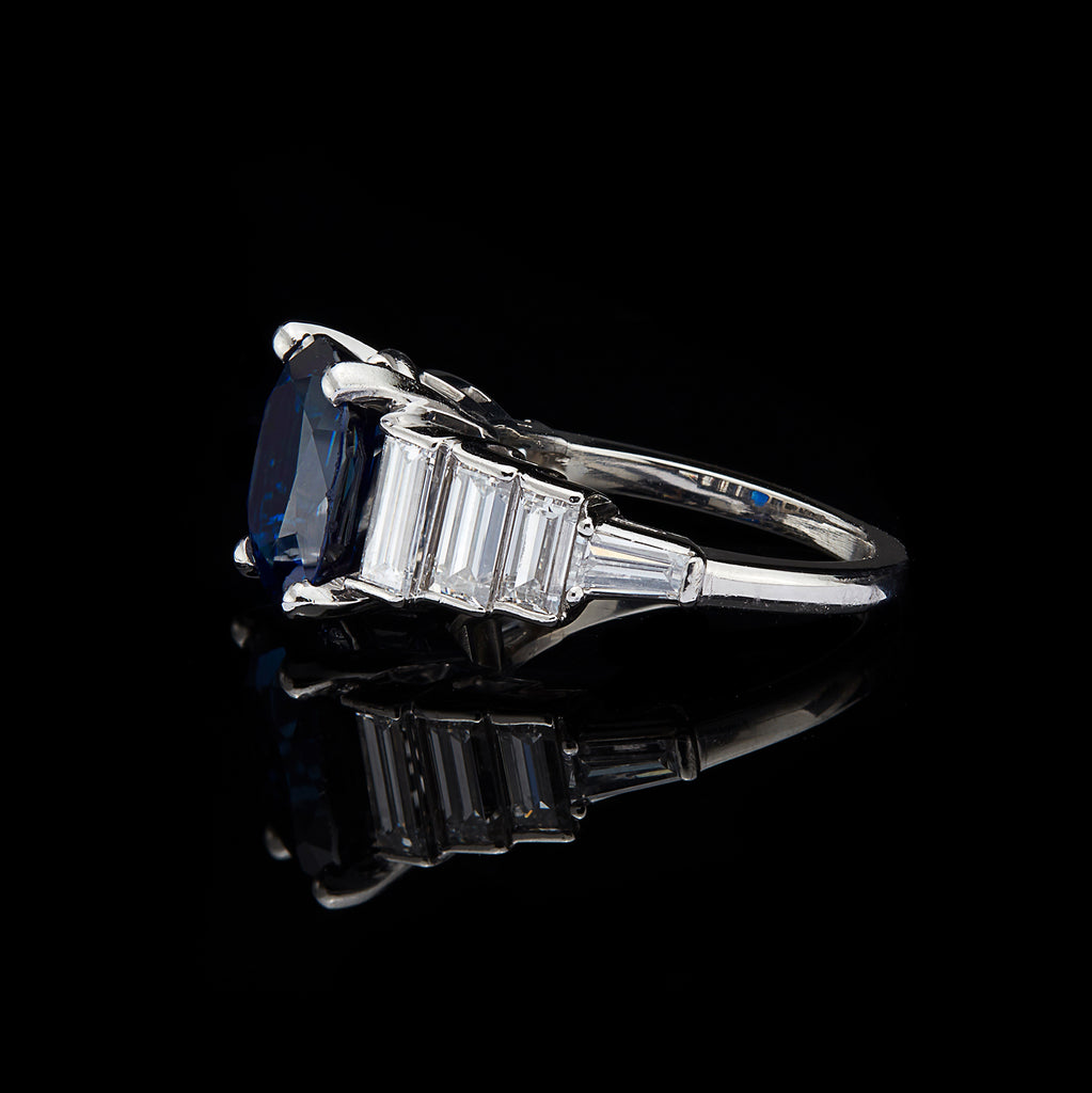 Elegant 4.21-ct. Unheated Sapphire & Diamond Platinum Ring