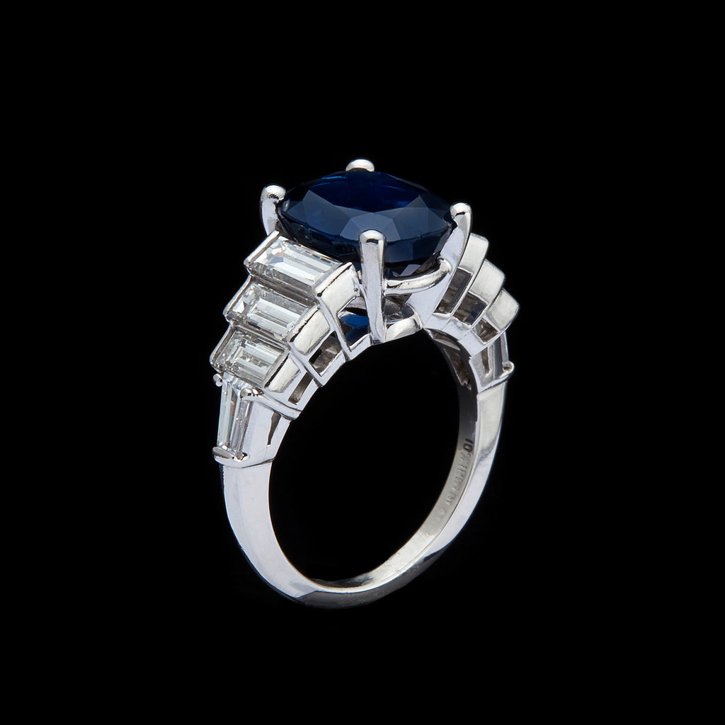 Elegant 4.21-ct. Unheated Sapphire & Diamond Platinum Ring