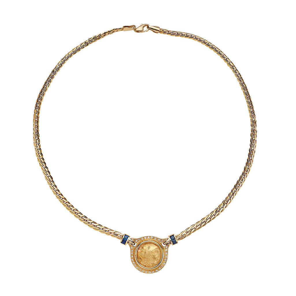 18k Gold & Diamond Ancient Coin Design Necklace