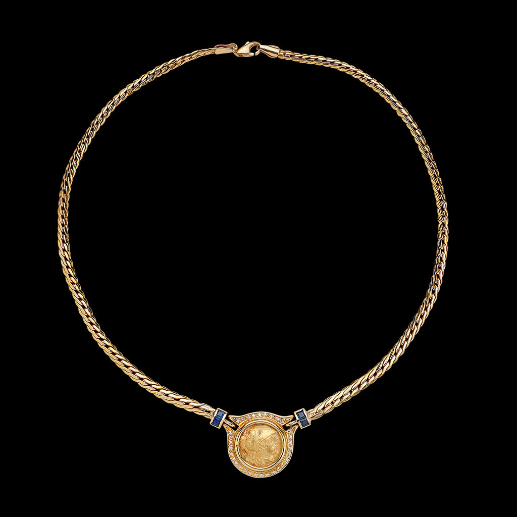 18k Gold & Diamond Ancient Coin Design Necklace