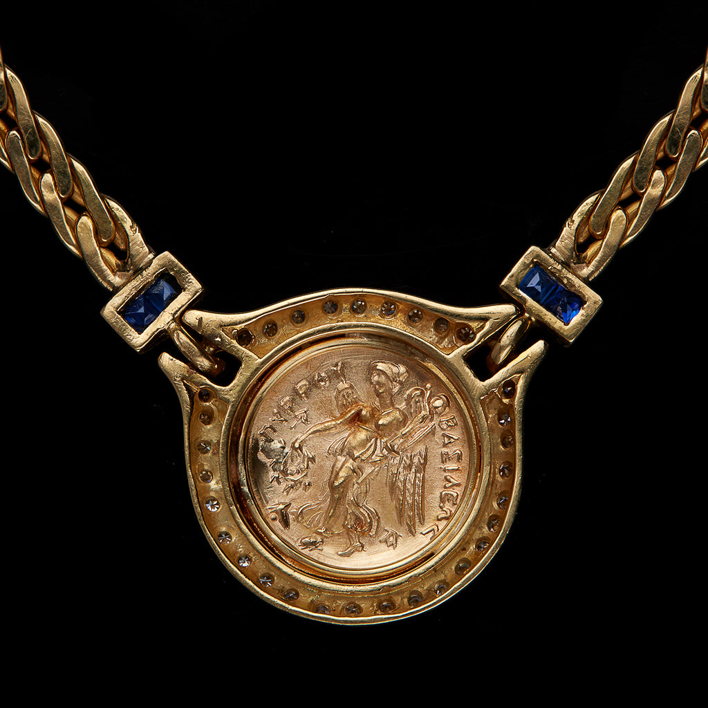 18k Gold & Diamond Ancient Coin Design Necklace