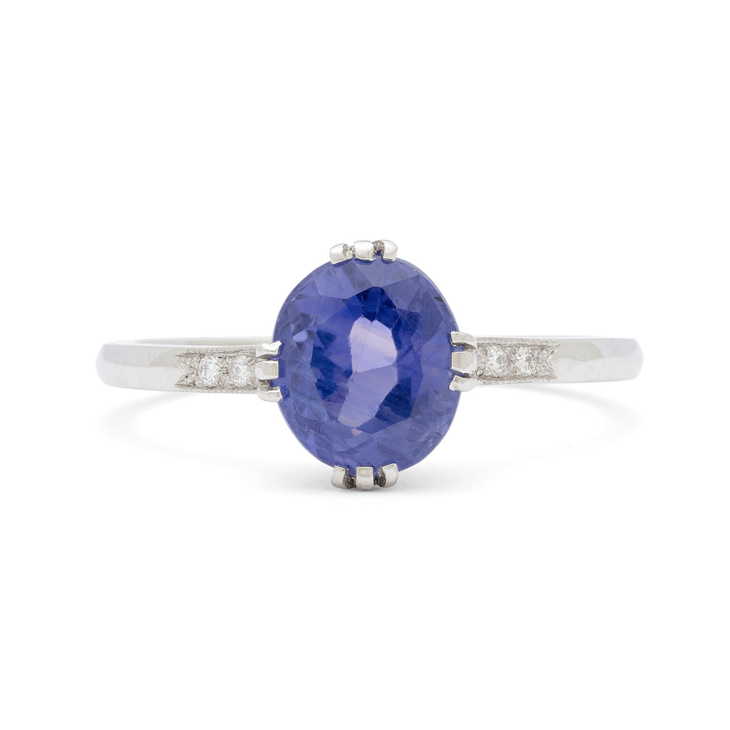 2.09 carat Natural Purplish-Blue Oval Sapphire in French Platinum & Diamond Mounting