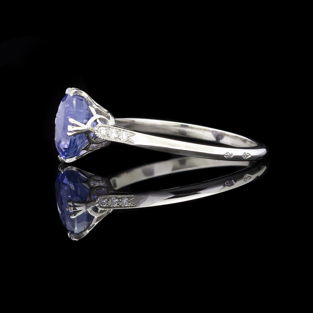 2.09 carat Natural Purplish-Blue Oval Sapphire in French Platinum & Diamond Mounting