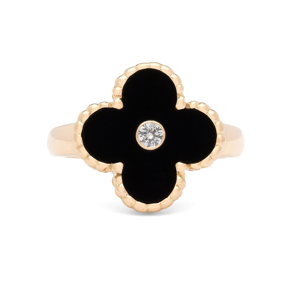 Estate Van Cleef & Arpels Alhambra Onyx & Diamond Ring