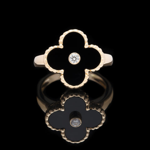 Estate Van Cleef & Arpels Alhambra Onyx & Diamond Ring