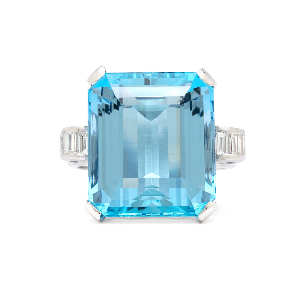 Extraordinary 16 carat Aquamarine & Diamond Platinum Ring