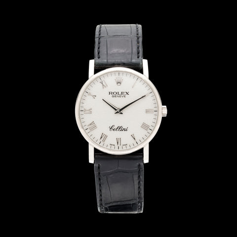 Rolex Cellini Classic 18k White Gold Leather Strap Watch 5115
