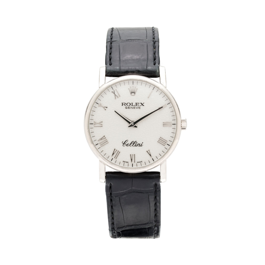 Rolex Cellini Classic 18k White Gold Leather Strap Watch 5115