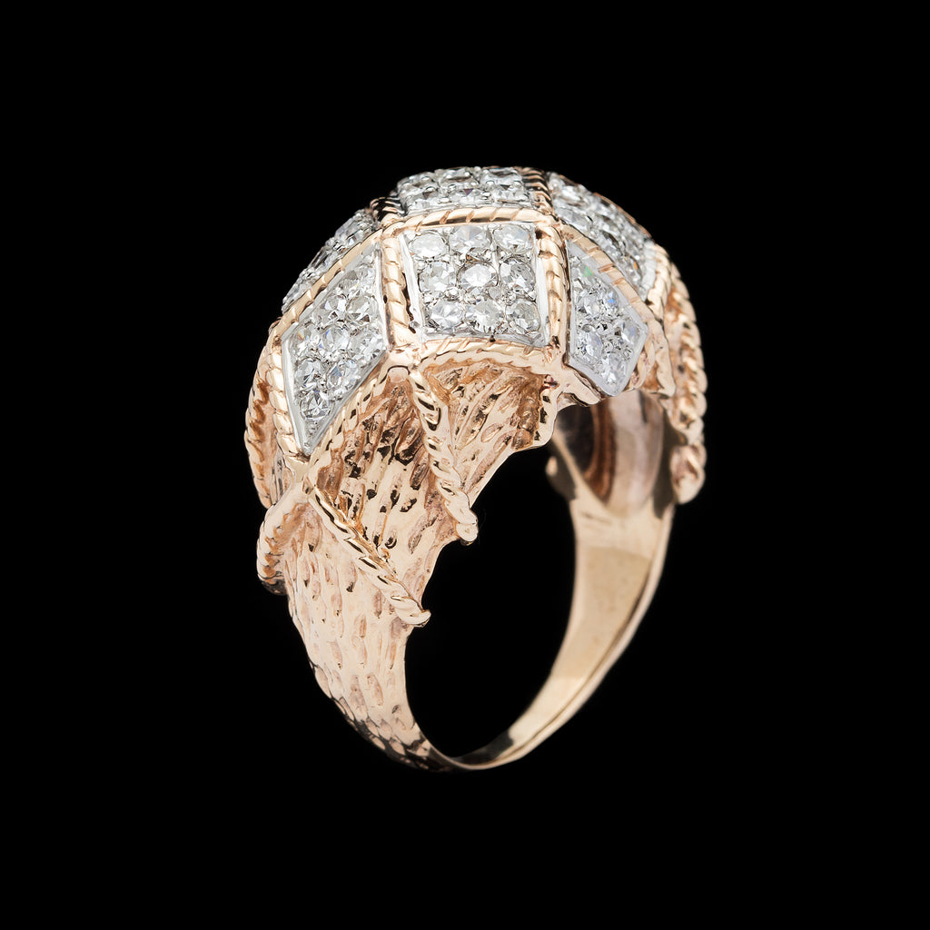 Estate Diamond and Gold Bombe Ring