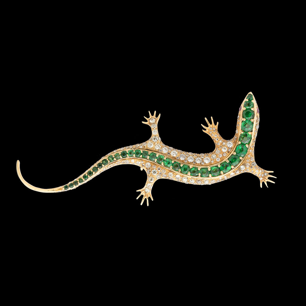 Estate Tsavorite and Diamond Salamander Brooch
