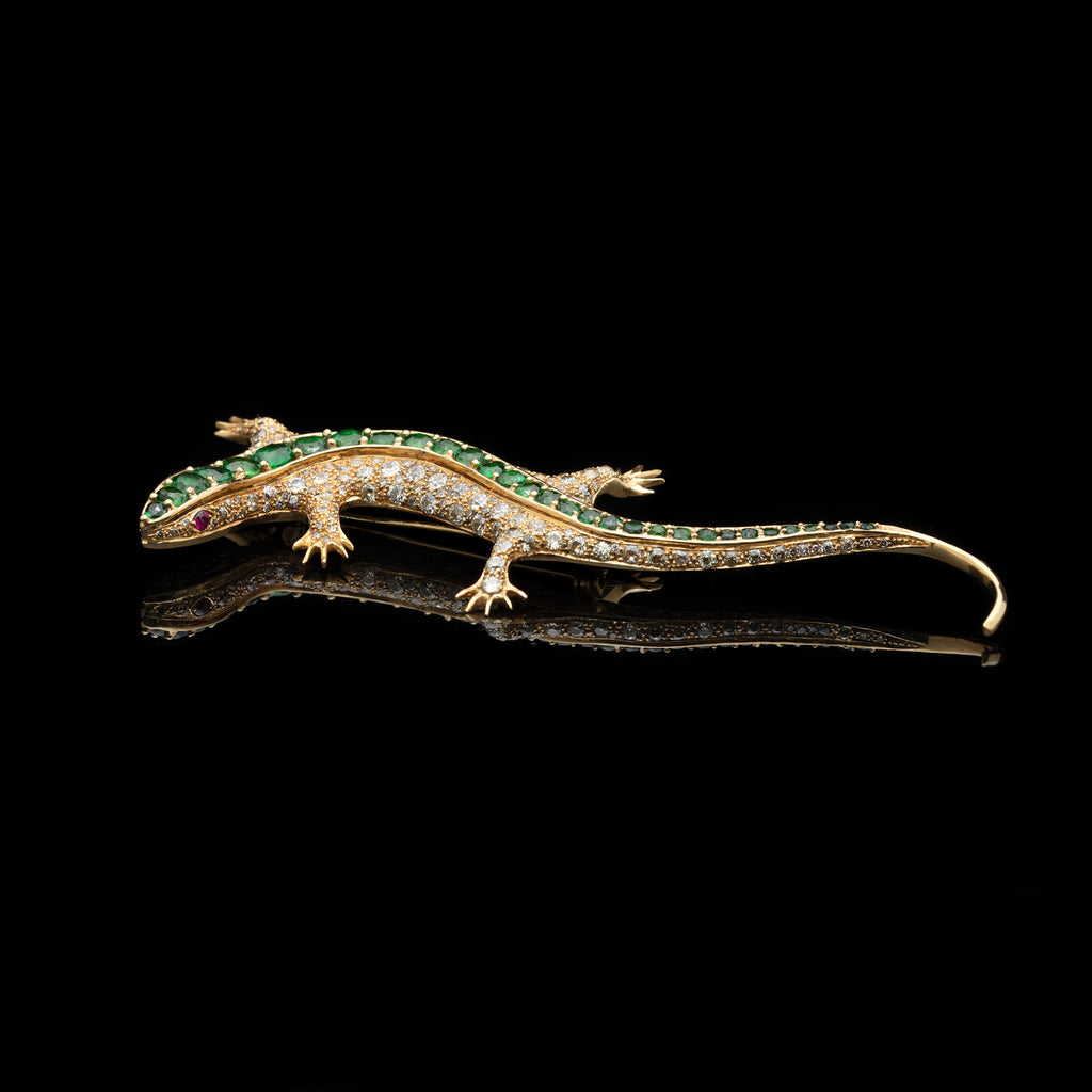 Estate Tsavorite and Diamond Salamander Brooch