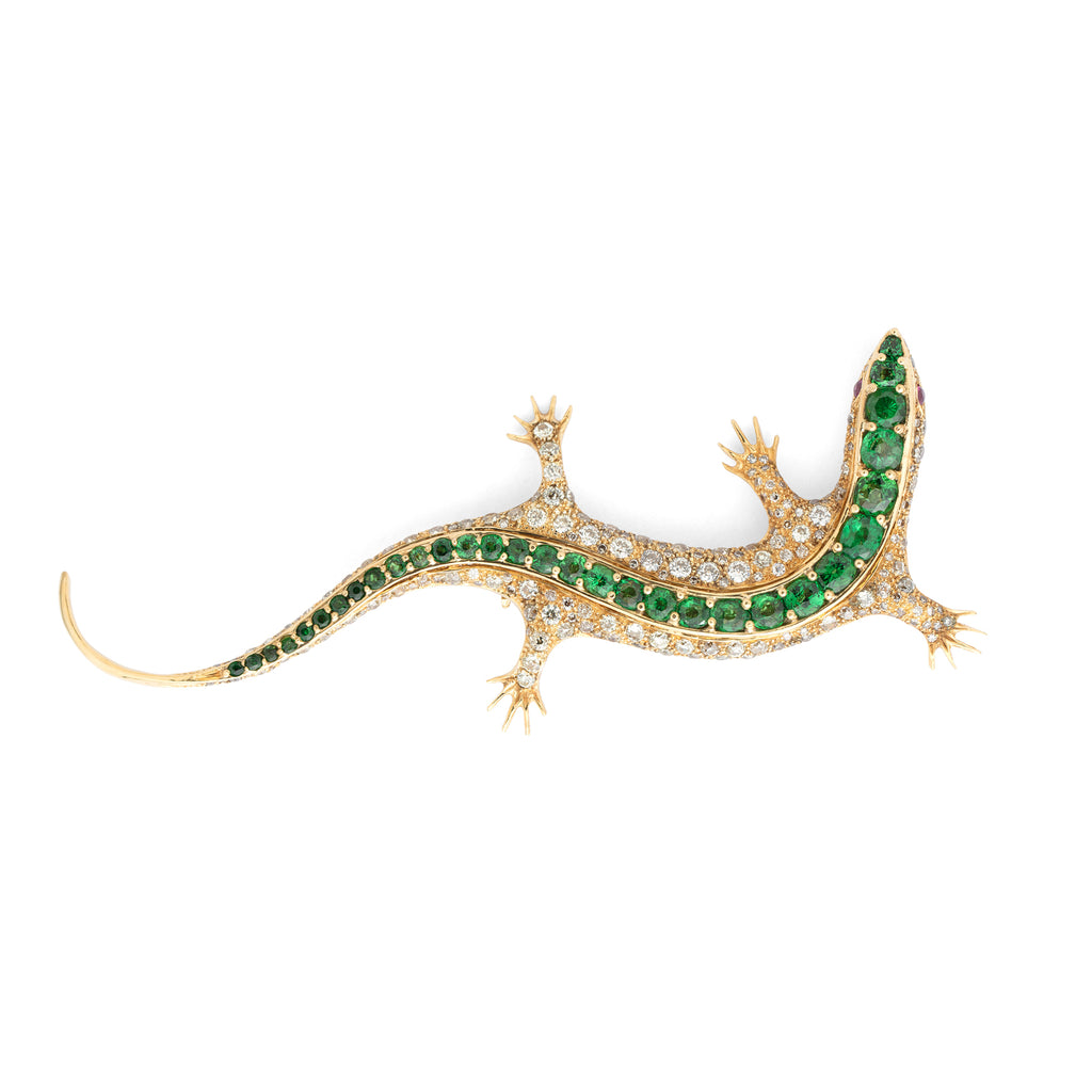 Estate Tsavorite and Diamond Salamander Brooch